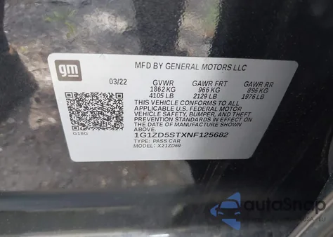 2022 Chevrolet Malibu Fwd Lt из США, поврежденный, VIN 1G1ZD5STXNF125682